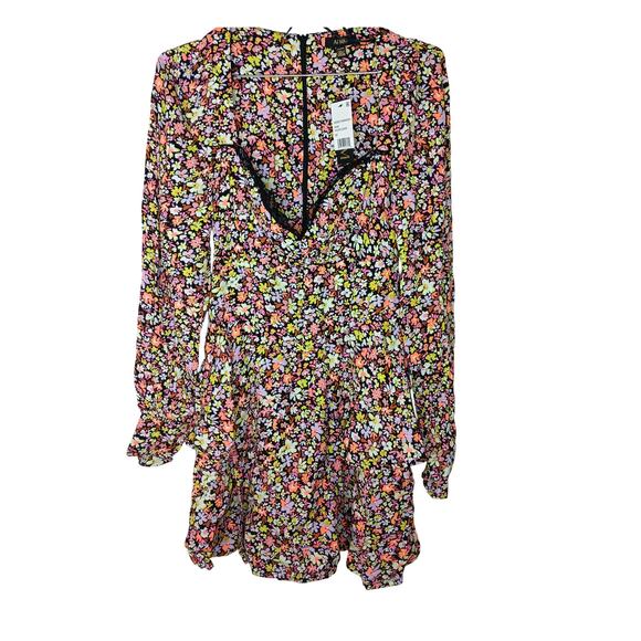 AFRM Womens Crepe Tiered Fit & Flare Mini Dress XS Noir Wildflower Floral NWT - Picture 3 of 15